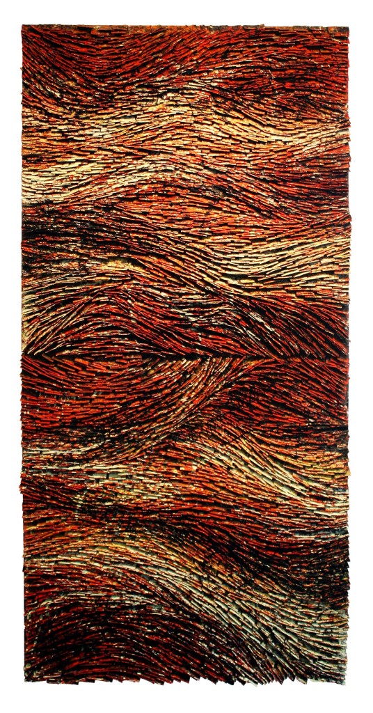 Red Strata I&II Stacked Diptych 36x72